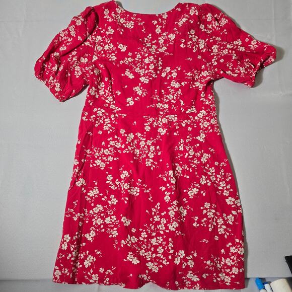 GAP Button Front Dress Puff Sleeve Floral Pink Size Large - Picture 7 of 8